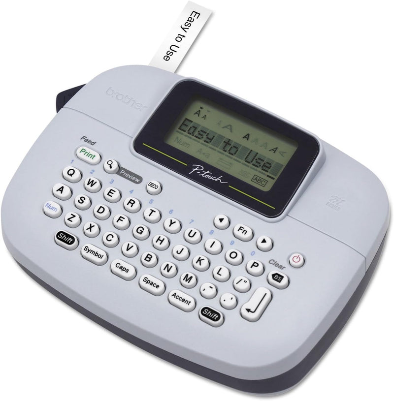 P-Touch, PTM95, Handy Label Maker, 9 Type Styles, 8 Deco Mode Patterns, Navy Blue, Blue Gray