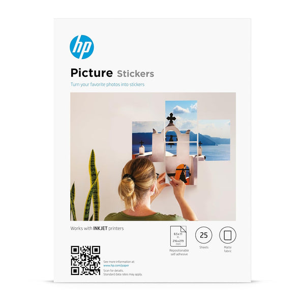 Picture Stickers 8.5X11In,25 Sheets Self-Adhesive, Easily Repositionable, Matte Photo Stickers. Print, Peel & Stick All Inkjet Printers and Craft Cutters. (8L1U9A)