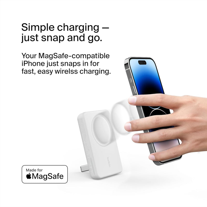 Boostcharge Wireless Power Bank 5K W/Magsafe Compatible 7.5W Charging, Built-In Pop-Up Kickstand - Compatible W/Iphone 16, 16 Plus, 16 Pro, 16 Pro Max, Iphone 15, Airpods, and More - White