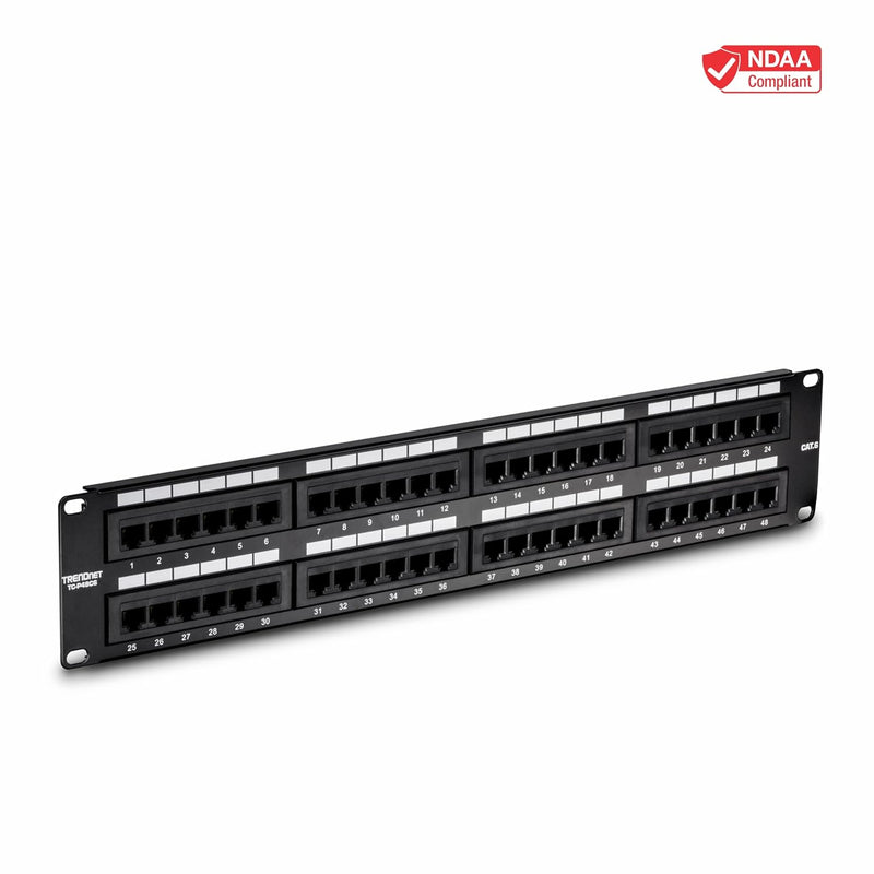 48-Port Cat6 Unshielded Patch Panel, Wallmount or Rackmount, Compatible with Cat3,4,5,5E,6 Cabling, for Ethernet, Fast Ethernet, Gigabit Applications, Black, TC-P48C6 Rack Mount