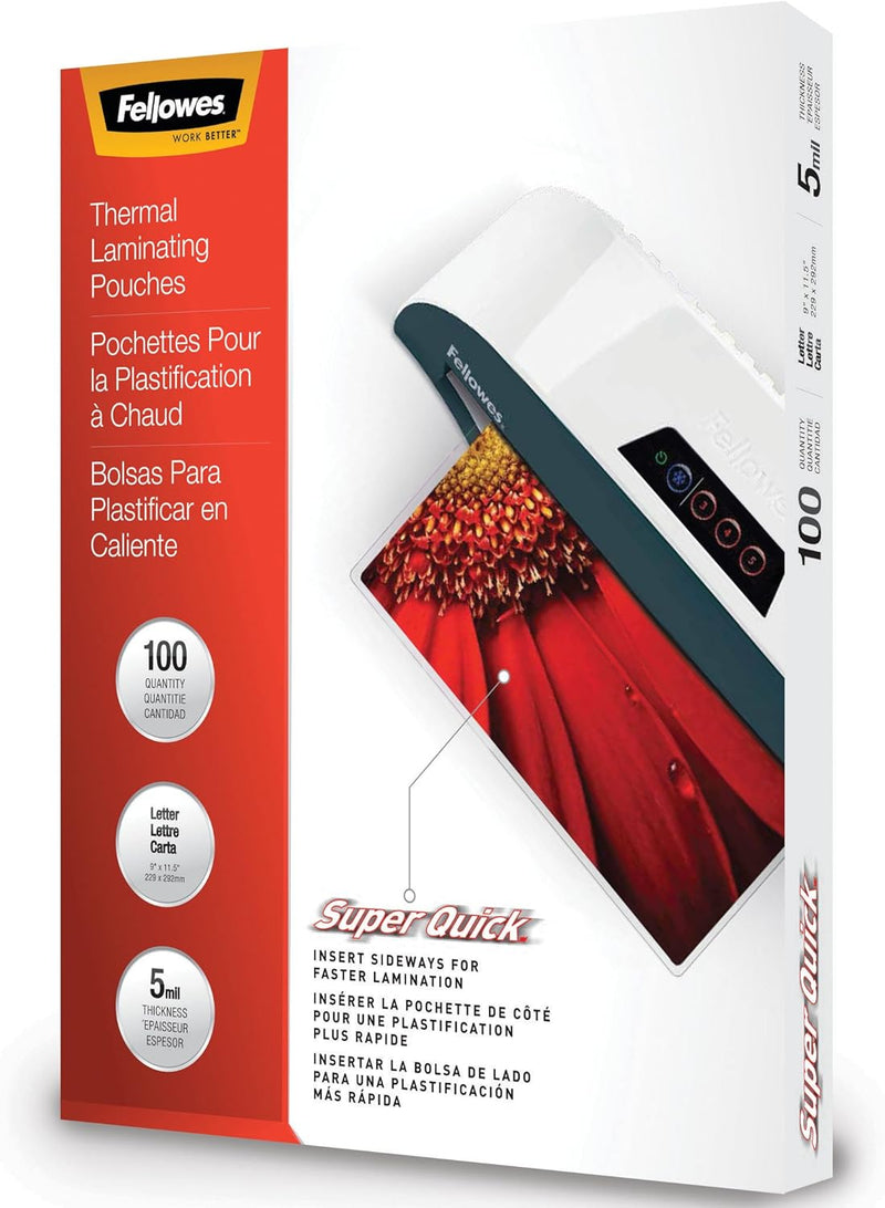 Fellowes Laminating Pouches, Thermal, Superquick 11.5"(H) X 9"(W) Size, 5 Mil, 100 Pack (5223001)