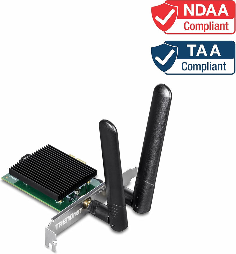 AX3000 Wireless Dual Band & Wifi 6 Pcie Adapter, Bluetooth 5.2 Class 2, 2401 Mbps Wireless AX, 600 Mbps Wireless N Bands, Windows 10, Supports up to WPA3 Wifi Connectivity, Black, TEW-907ECH