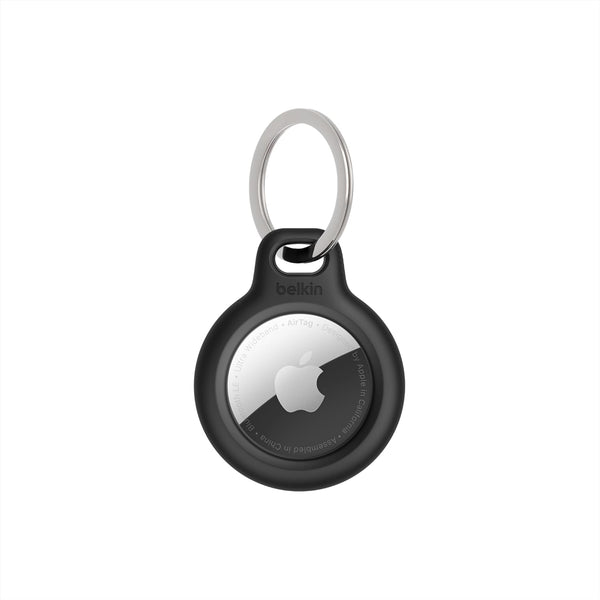 Apple Airtag Secure Holder with Key Ring - Durable, Scratch-Resistant Case with Open Face & Raised Edges - Protective Airtag Keychain Accessory for Keys, Pets, Luggage, & More - Black