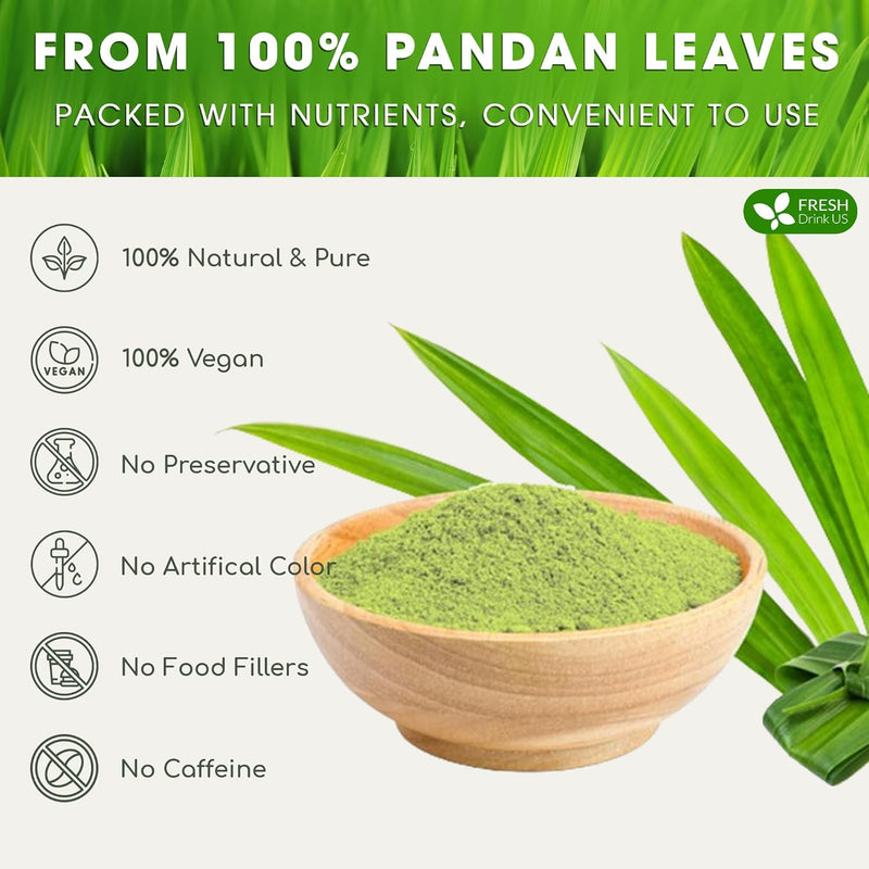 , Premium 4.5Oz Pandan Leaf Powder, 100% Natural and Pure from Pandan Dried Leaves, Emerald Pandan Leaf Powder, Green Food Coloring Powder, No Additives, No Gluten, Vegan.