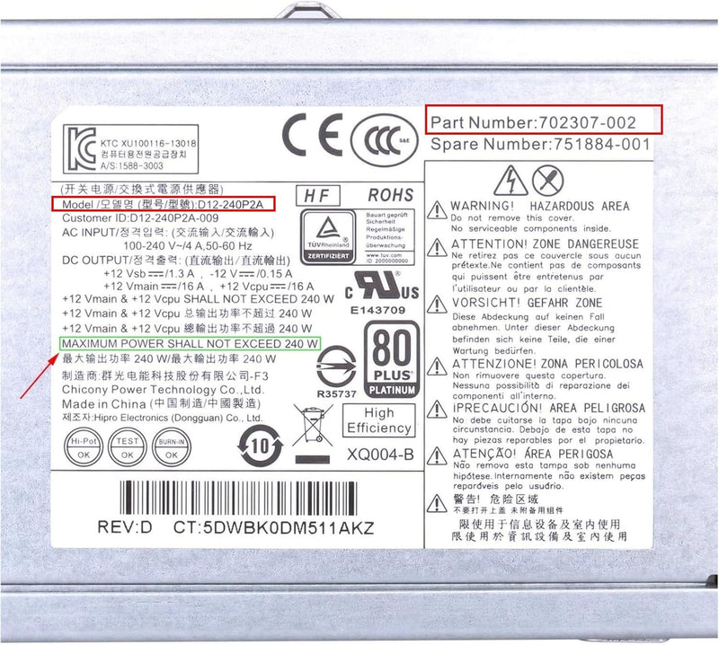 Upgraded PS-4241-1HA 240W Power Supply Compatible with for HP Prodesk 400 600 800 G1 G2 SFF, 702307-001,702307-002, 751884-001, 751886-001 Power Supply