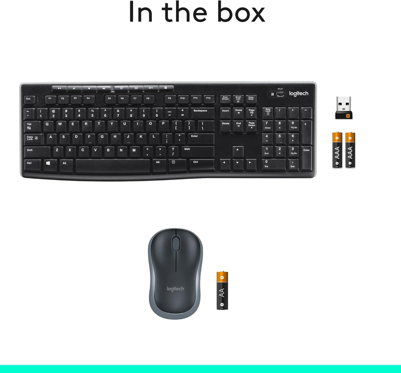 Logitech MK270 Wireless Keyboard and Mouse Combo for Windows, 2.4 Ghz Wireless, Compact Mouse, 8 Multimedia and Shortcut Keys, for PC, Laptop - Black