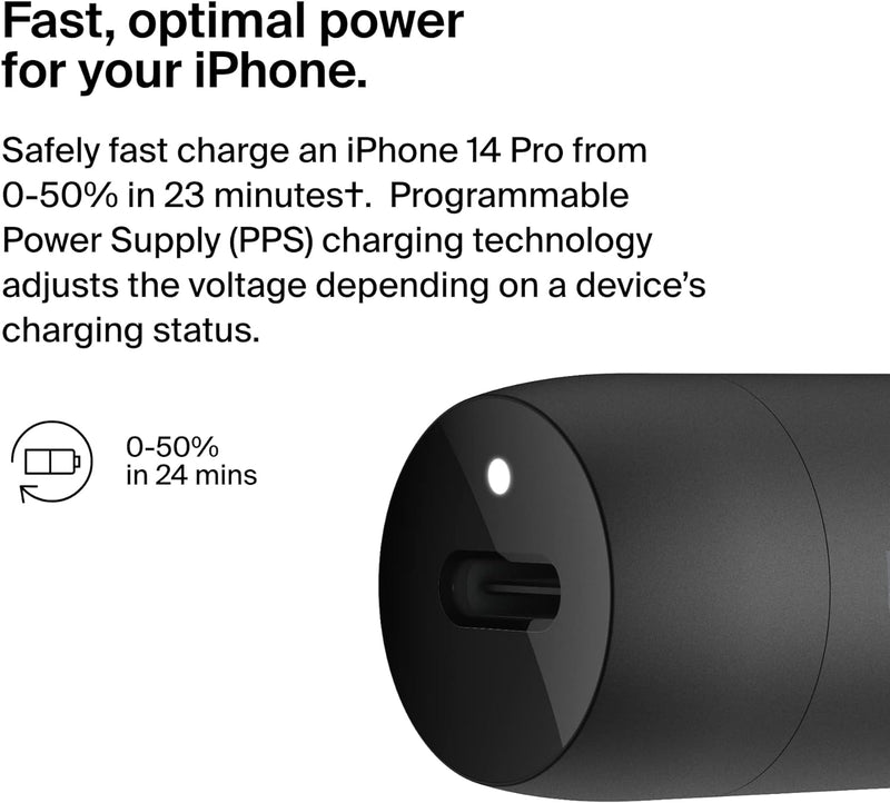 Boost Charge 30W Fast Car Charger, Compact Design W/Usb-C Power Delivery Port, USB-C to Lightning Cable Included, Universal Compatibility for Iphone 14 Series, Ipad, and More - Black Charger + Lightning Cable