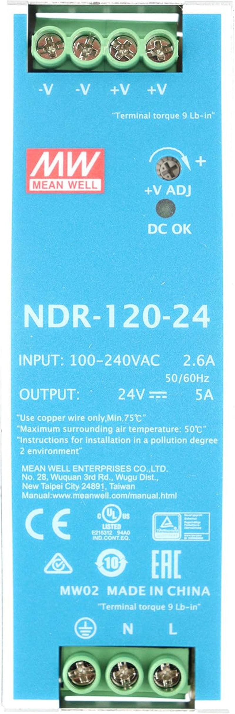 Mean Well NDR-120-24 AC/DC 24V 5A 120W Industrial DIN Rail Power Supply Single Output Provided by KAINSC Products