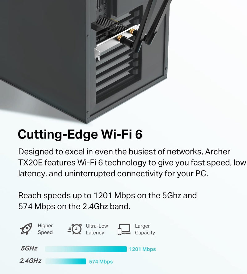 Wifi 6 Pcie Wifi Card for Desktop PC AX1800 (Archer TX20E), Bluetooth 5.2, WPA3, 802.11Ax Dual Band Wireless Adapter with MU-MIMO, Ultra-Low Latency, Supports Windows 11, 10 (64Bit) Only