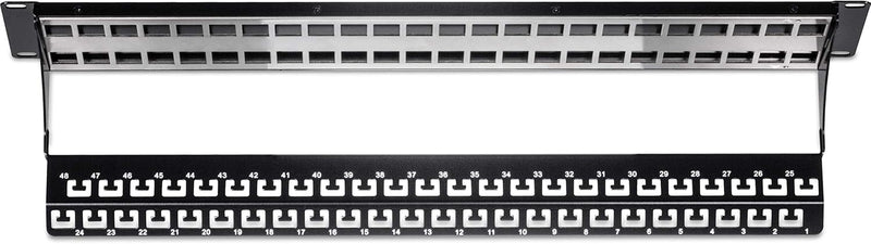 48-Port Blank Keystone Shielded 2U HD Patch Panel, TC-KP48S, 2U 19” Metal Rackmount Housing, Network Management Panel, Recommended with TC-K06C6A Cat6A Keystone Jacks (Sold Separately)