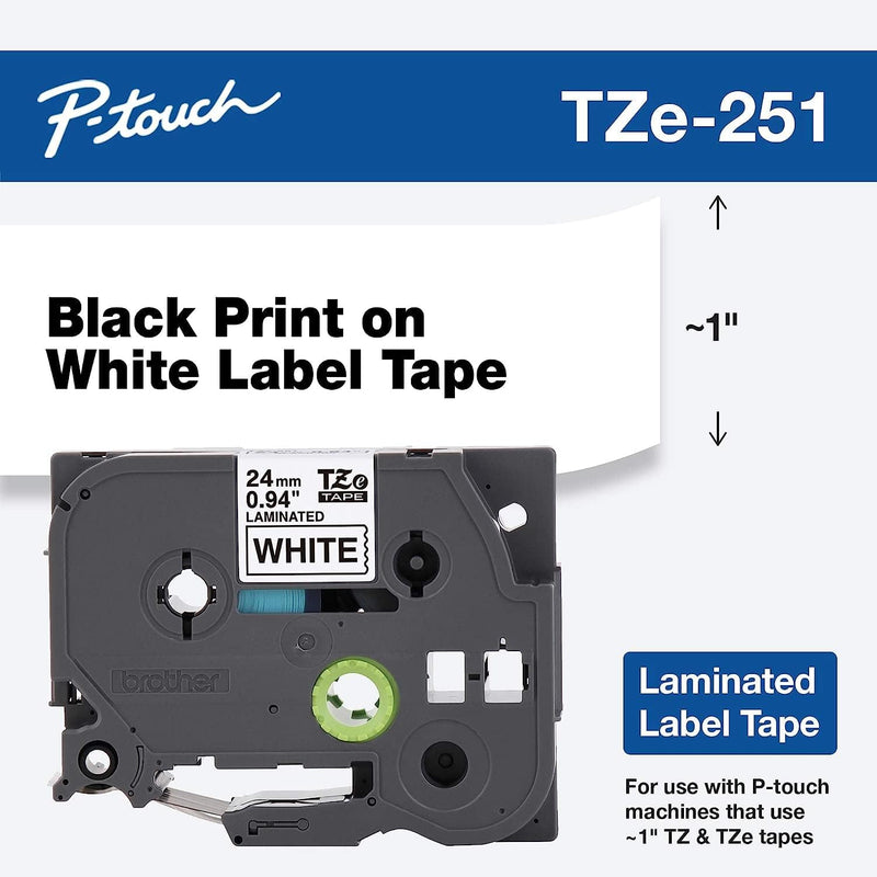 Laminated Tape, Retail Packaging, 1 Inch, Black on White (Tze251)