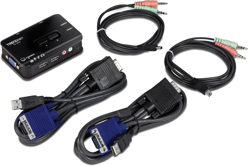 2-Port USB KVM Switch and Cable Kit with Audio, Manage Two Pcs, USB 1.1, Hot-Plug, Auto-Scan, Hot-Keys, Windows & Linux Compliant, TK-209K