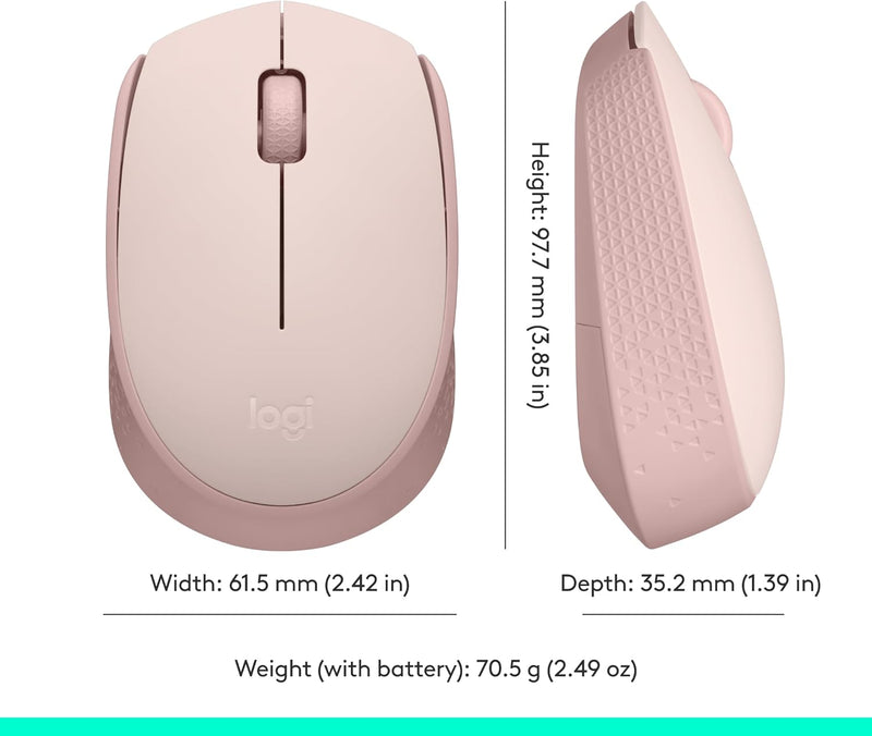 Logitech M170 Wireless Mouse for PC, Mac, Laptop, 2.4 Ghz with USB Mini Receiver, Optical Tracking, 12-Months Battery Life, Ambidextrous - Rose