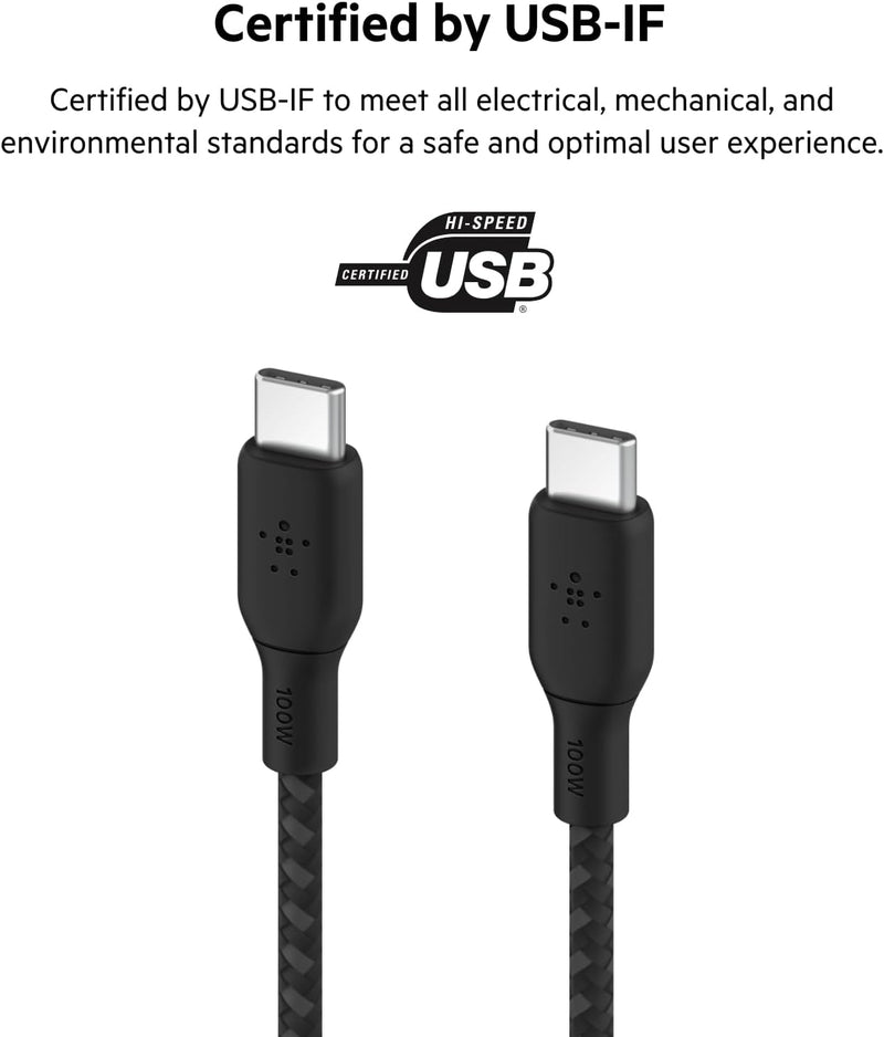 USB-C to USB-C Cable, Boostcharge Braided Power Cable (3M/10Ft), Fast Charging Cable W/ 100W Power Delivery, USB-IF Certified for Iphone 16, Macbook, Chromebook, Galaxy & More - Black