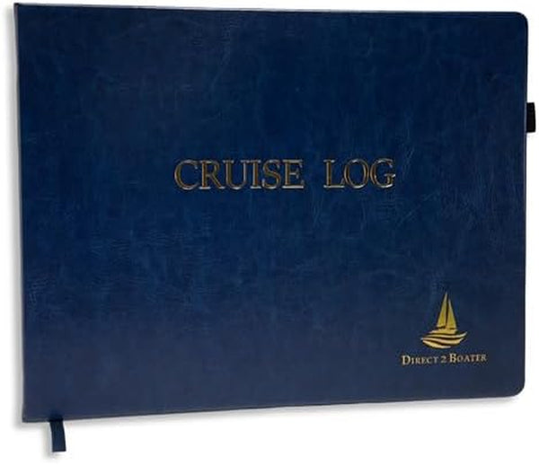 Log Books - Elegant Bound Nautical Journal with Durable Blue and Gold Cover (100 Pages) Ideal Sailing Record Book - Boating Gifts for Sailors (Cruise Log, Hard Bound Pleather)