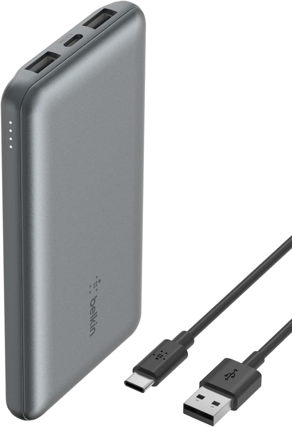 Portable Charger, USB-C Power Bank 10K W/ 1 USB-C Port and 2 USB-A Ports with USB-A to USB-C Cable for Iphone 16, 16 Plus, 16 Pro, 16 Pro Max, Samsung Galaxy S24, & More - Gray