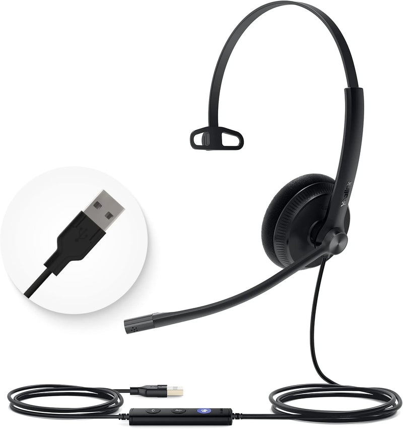 UH34 USB Headset with Mic, Single Ear Wired Headphones with Noise Cancelling Microphones, Professional Work Headphones Voip Phone Computer Call Center Office,Ultra Light Mono