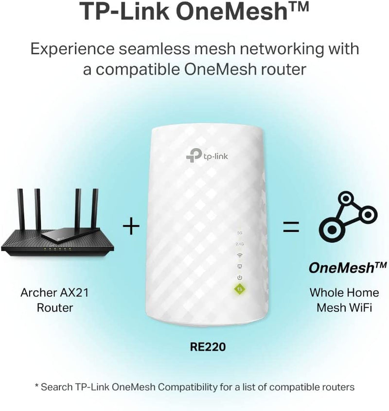 Wifi Extender with Ethernet Port, Dual Band 5Ghz/2.4Ghz , up to 44% More Bandwidth than Single Band, Covers up to 1200 Sq.Ft and 30 Devices, Signal Booster Amplifier Supports Onemesh (RE220)