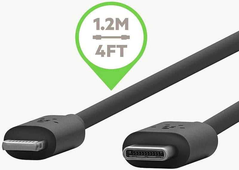 USB-C to Lightning Cable (4Ft Fast Charging Iphone USB-C Cable for Iphone 11, 11 Pro, 11 Pro Max, XS, XS Max, XR, X, Macbook, Ipad and More, Apple Mfi-Certified), Black (F8J239Bt04-Blk)