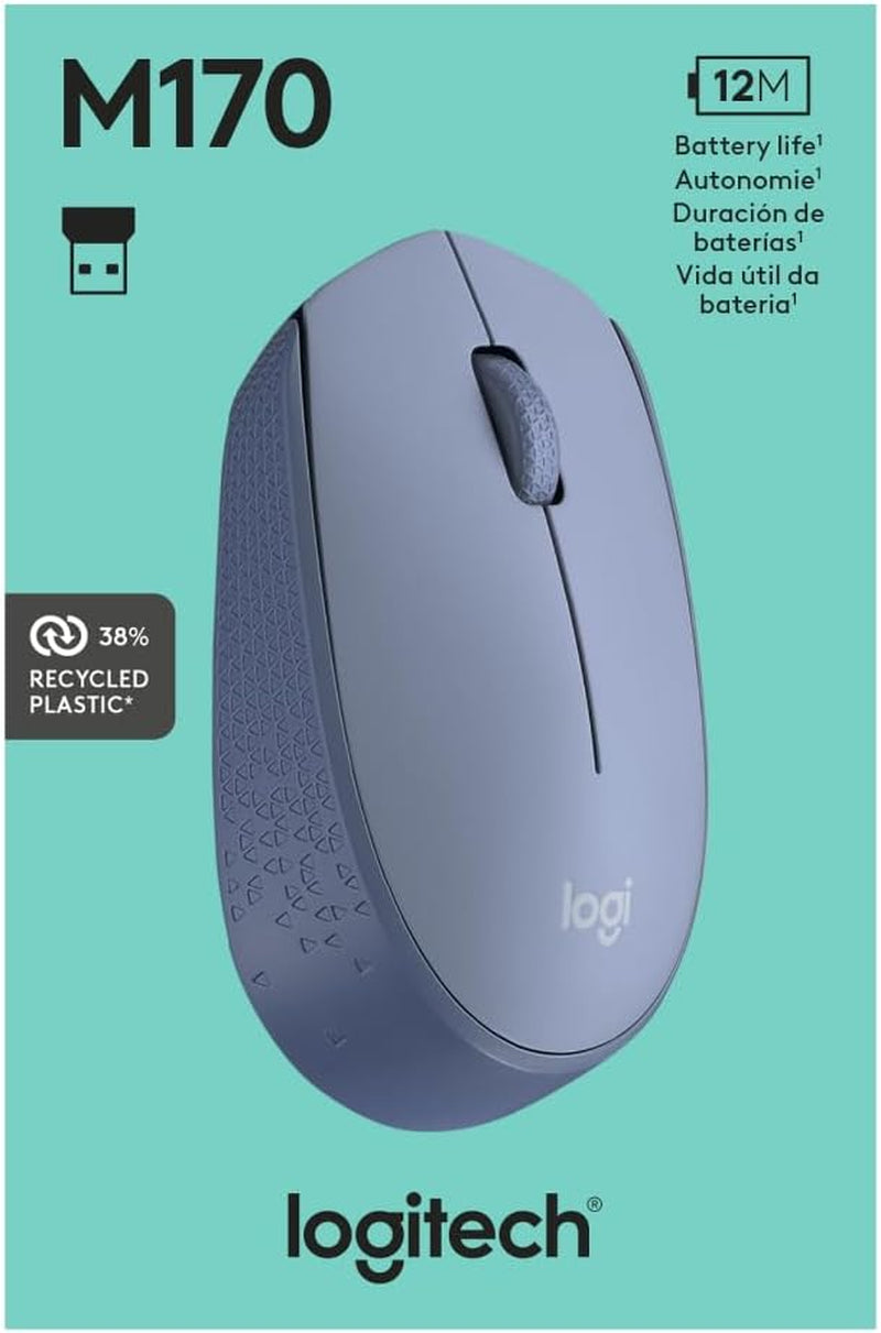 Logitech M170 Wireless Mouse for PC, Mac, Laptop, 2.4 Ghz with USB Mini Receiver, Optical Tracking, 12-Months Battery Life, Ambidextrous - Blue Grey