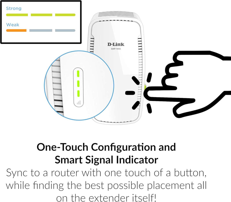 DAP-1955-US, Wifi Range Extender Mesh Gigabit AC1900 Dual Band Plug in Wall Signal Booster Wireless or Ethernet Port Smart Home Access Point, White