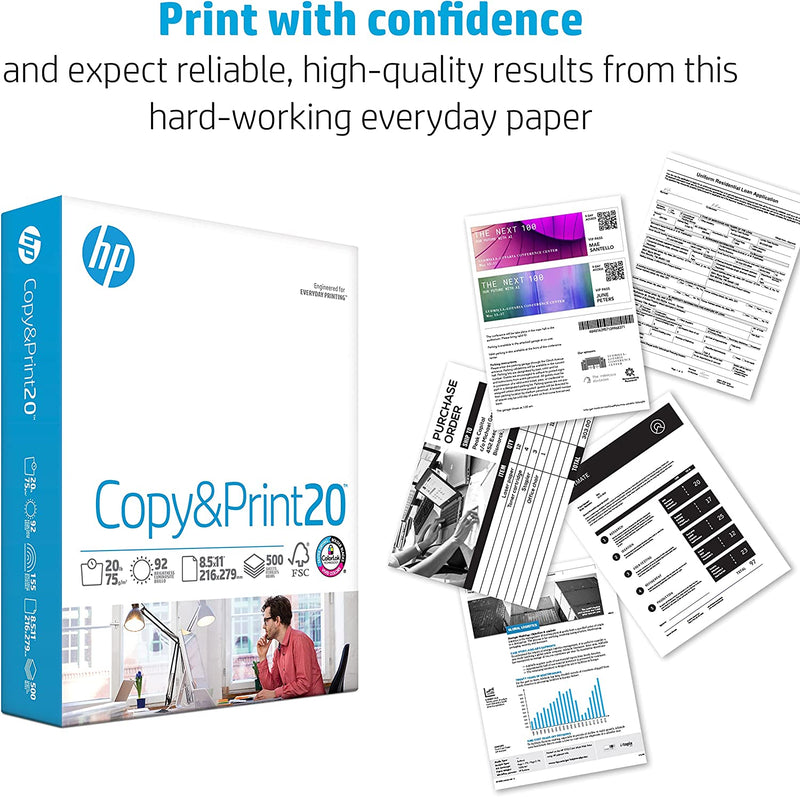 HP Printer Papers | 8.5 X 11 Paper | Copy &Print 20 Lb| 6 Pack Case - 2,400 Sheets | 92 Bright | Made in USA - FSC Certified | 200010C