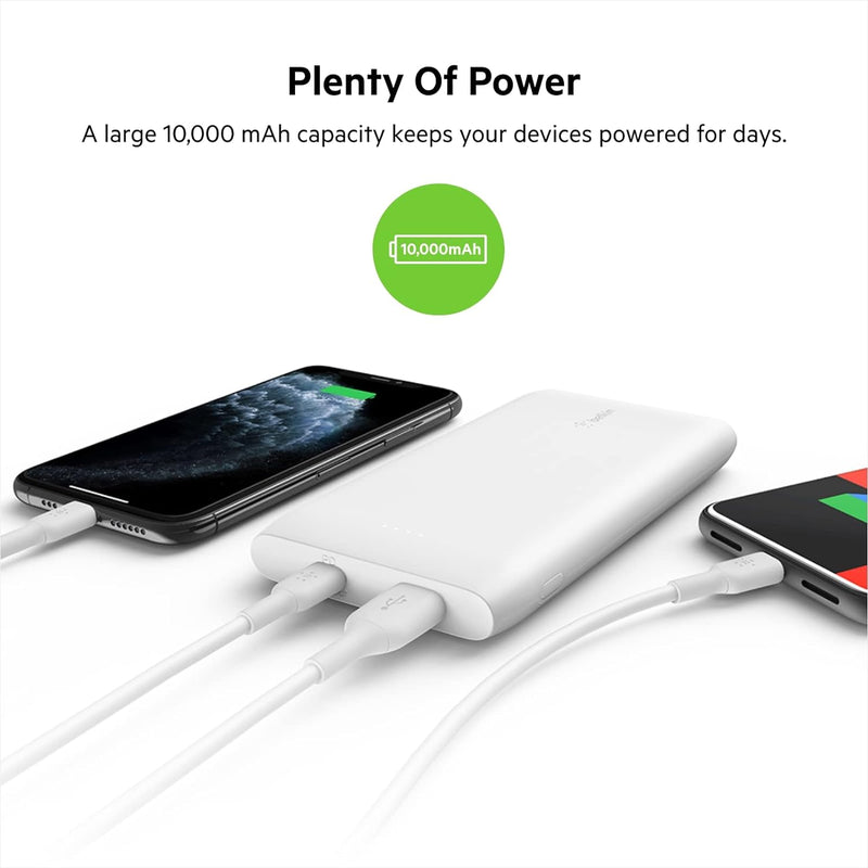 USB-C Power Bank 10K, Fast Charging Portable Battery Pack W/ USB-C + USB Ports, Compatible W/ Iphone 14, 14 Plus, 14 Pro, 14 Pro Max, 13, 13 Mini, Galaxy S23, S23+, Ultra and More - White