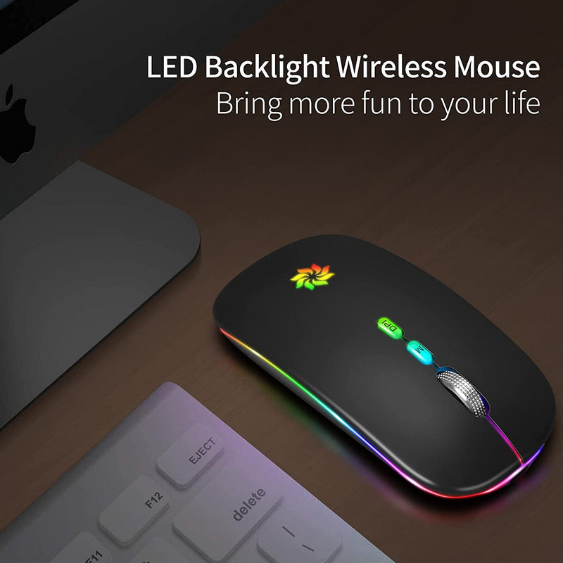 KBCASE LED Wireless Mouse Slim Silent Mouse 2.4G Rechargeable Wireless Computer Mouse Wireless Mouse for Laptop, Macbook, Ipad, Chromebook, with USB & Type-C Receiver