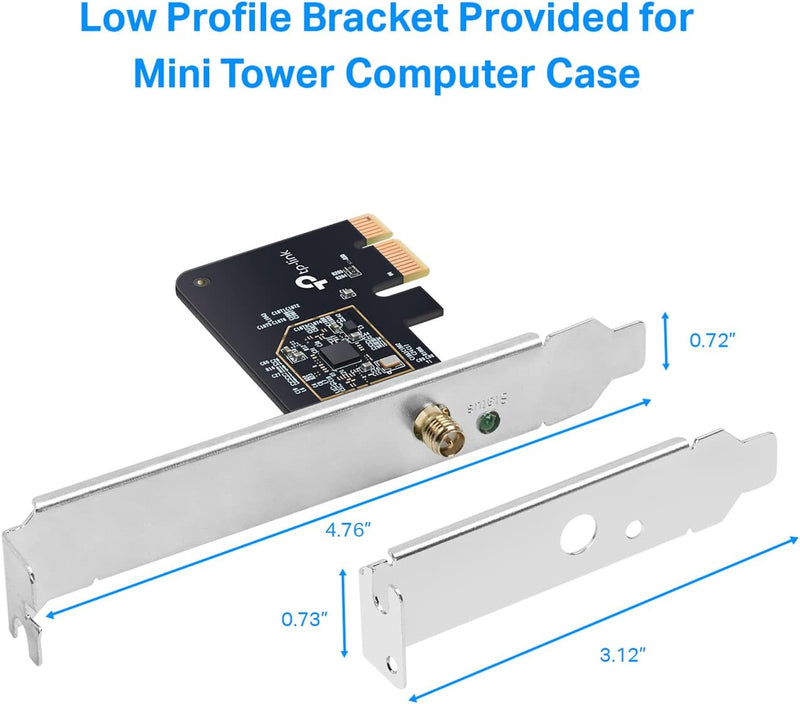 Pcie Wifi Card AC600 for Desktop PC, Dual Band Wireless Internal Network Card(Archer T2E) High-Gain Antenna, MU-MIMO, WPA3, Low Profile, Supports Windows 10/11