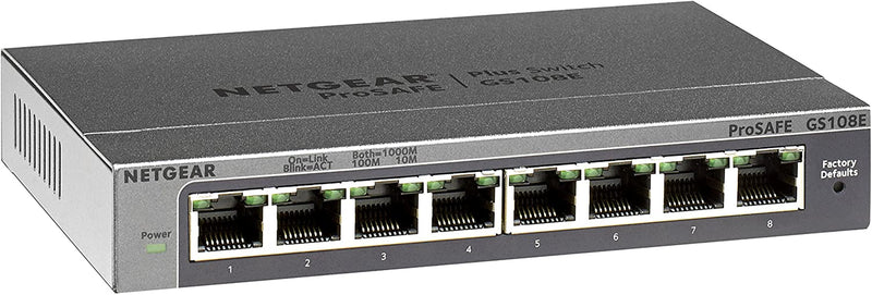8-Port Gigabit Ethernet plus Switch (Gs108Ev3) - Desktop, and Prosafe Limited Lifetime Protection 8 Port with Enhanced Features
