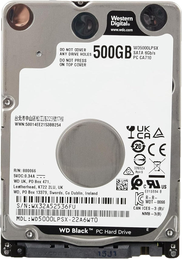 Western Digital WD Black WD5000LPSX 500 GB Hard Drive - 2.5" Internal - SATA (SATA/600) - Desktop PC, Notebook, Gaming Console Device Supported - 7200Rpm - 5 Year Warranty