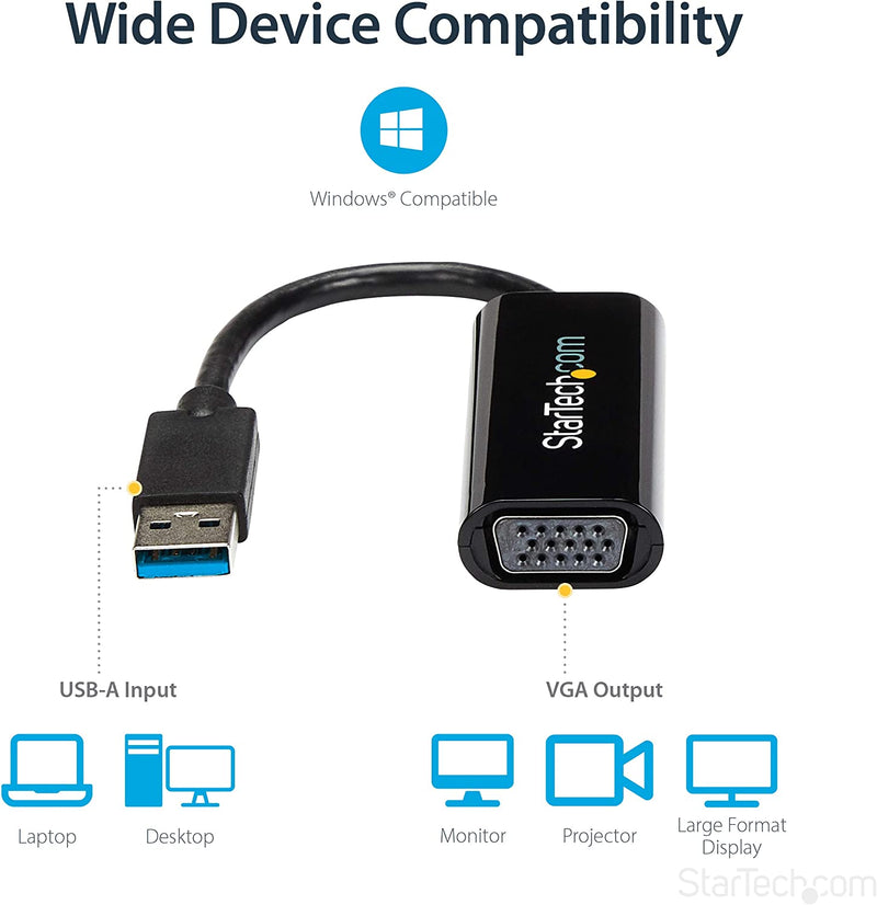 USB 3.0 to VGA Adapter, USB to VGA Monitor Converter for Windows, Slim (No Support for Macos/Chromeos/Linux)