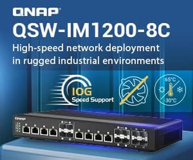 12-Port 10Gbe Managed Network Switch (QSW-IM1200-8C-US). Industrial-Grade Fanless, Layer 2, Web Management
