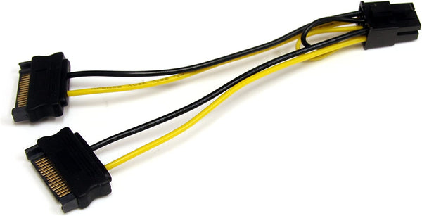 6In SATA Power to 6 Pin PCI Express Video Card Power Cable Adapter - SATA to 6 Pin Pcie Power, Black, Yellow (SATPCIEXADAP)