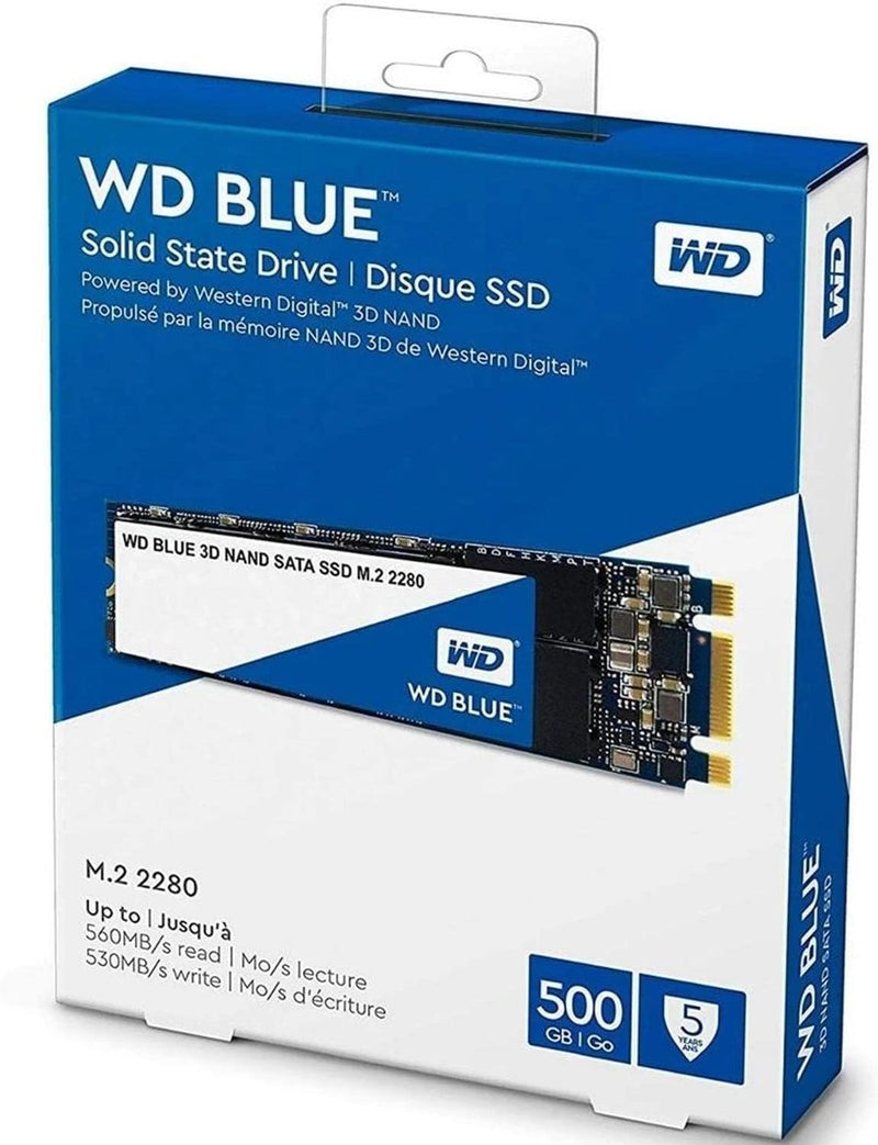 500GB WD Blue 3D NAND Internal PC SSD - SATA III 6 Gb/S, M.2 2280, up to 560 Mb/S - WDS500G2B0B Old Generation 500GB