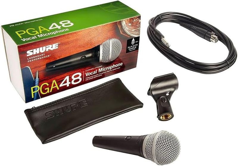 PGA48 Dynamic Microphone - Handheld Mic for Vocals with Cardioid Pick-Up Pattern, Discrete On/Off Switch, 3-Pin XLR Connector, Stand Adapter and Zipper Pouch, No Cable (PGA48-LC)