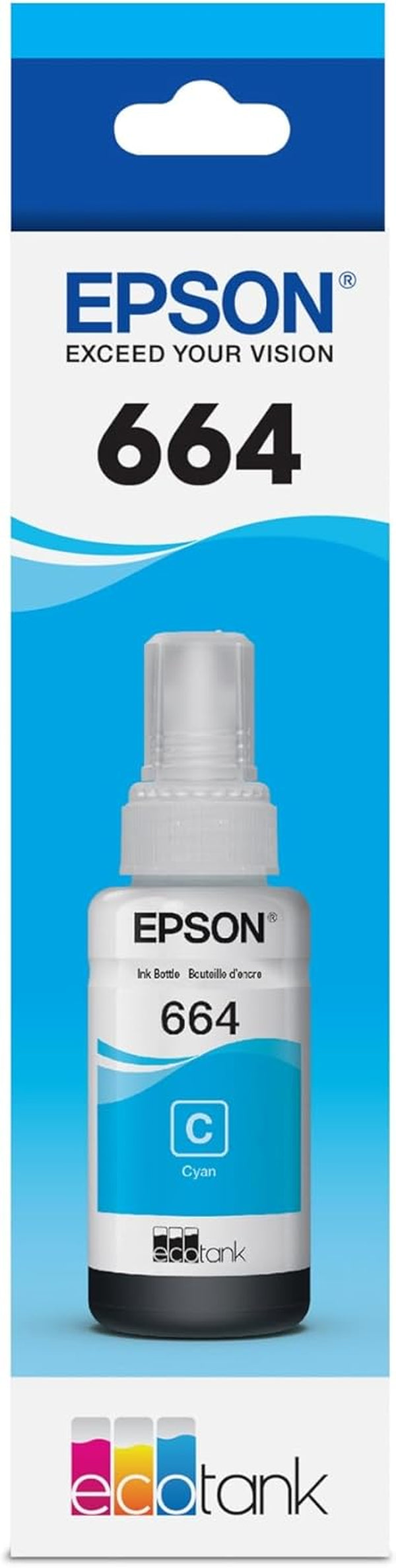 664 Ecotank Ink Ultra-High Capacity Bottle Cyan (T664220-S) Works with Ecotank ET-2500, ET-2550, ET-4500, ET-4550, ET-2600, ET-2650, ET-3600, ET-16500