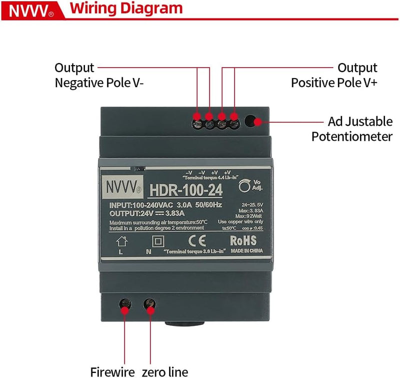 HDR-100-24 Ultra Slim Step-Shape 4SU DIN Rail Power Supply, 24Volt 3.83Amp 92Watt