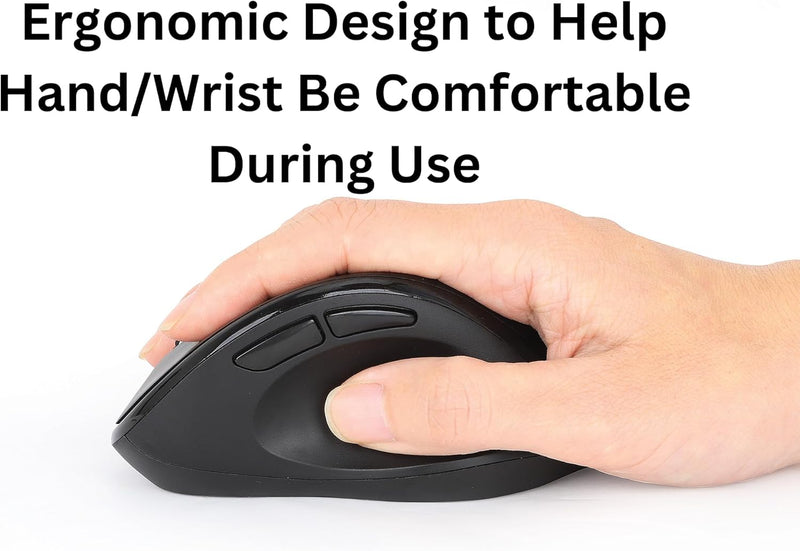 Wireless Ergonomic Mouse – 2.4 Ghz RF, 800/1200/1600 Dpi, Six Buttons with Scroll Wheel, USB-A & USB-C 2-In-1 Receiver Dongle – for Laptop, Computer, PC - 3 Yr Mfg Warranty – 190237