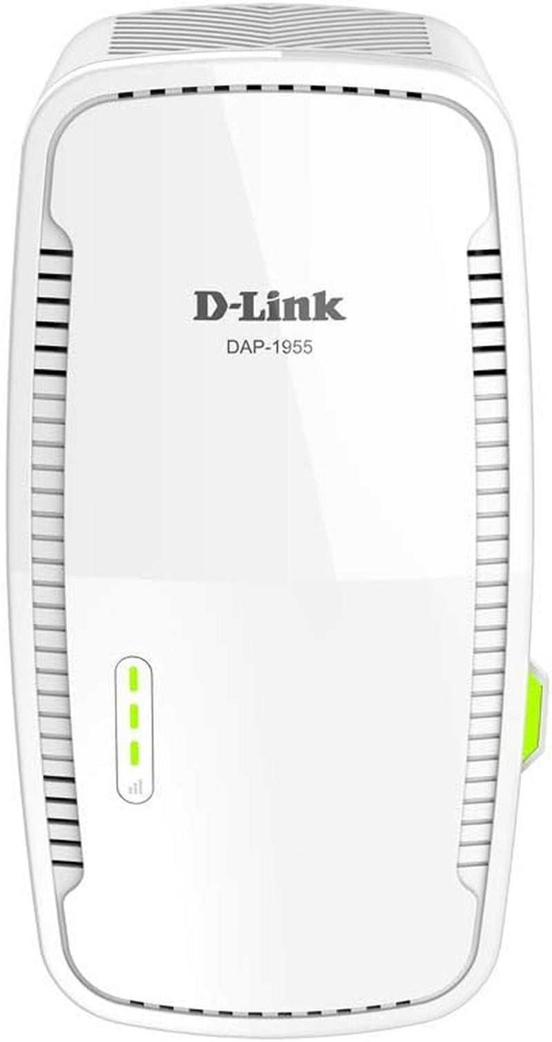 DAP-1955-US, Wifi Range Extender Mesh Gigabit AC1900 Dual Band Plug in Wall Signal Booster Wireless or Ethernet Port Smart Home Access Point, White