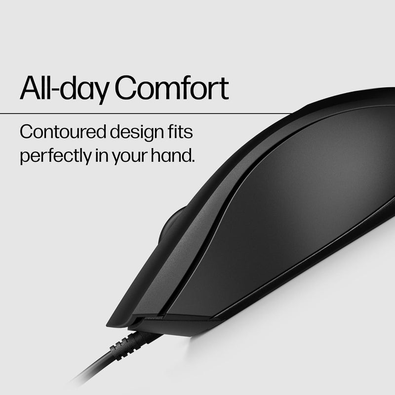 Wired Mouse 100 - Precise Optical Sensor with 1600 DPI - Easy USB Connection - Ambidextrous Design - 3 Button Control & Built-In Scrolling - Multi-Os Compatible (6VY96AA