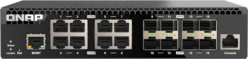 16-Port Half-Width Rackmount 10Gbe Managed Network Switch (QSW-M3216R-8S8T-US). Layer 2, Web Management
