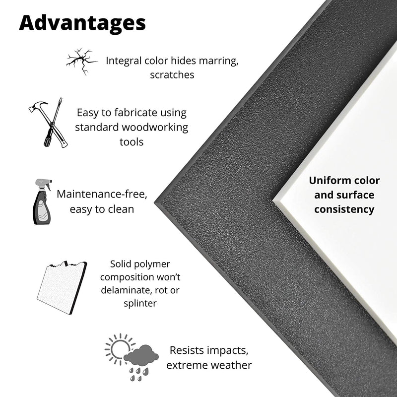 White HDPE Boat Board, Marine Grade Plastic Sheet 1/2" Thick, Nominal Size 12" X 12", High Density Polyethylene Panel