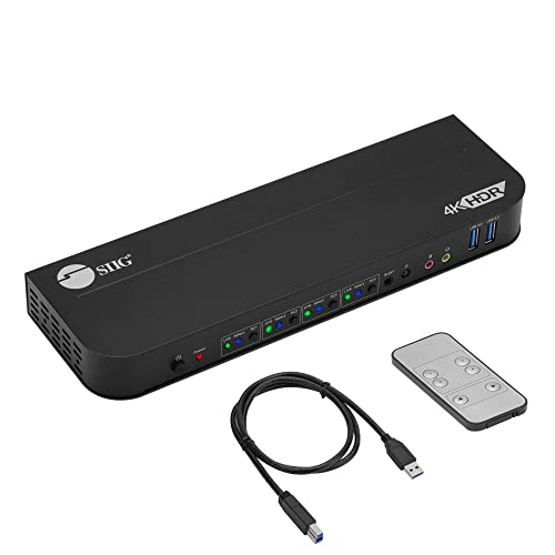 SIIG 4-Port 4K KVM Switch HDMI with Remote Control, 1x HDMI Output, 2X USB 3.2 Type-A Ports, EDID Bypass, Compatible with Windows and Mac (CE-KV0F11-S1) - PEGASUSS 