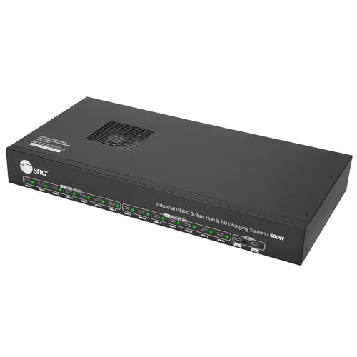 SIIG 16-Port Industrial USB-C Hub 600W Charging Station with PD, 5Gbps, 30W 14-Port, 100W 2-Port, Metal, Surface Mountable Housing, Auto Fan Control, ESD/Heat/Current Protection, UL Certified - PEGASUSS 
