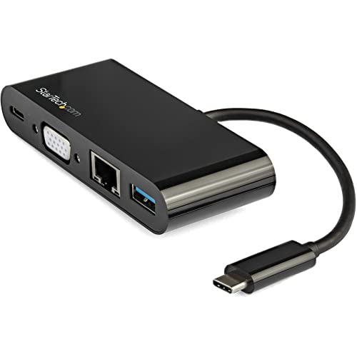 StarTech.com USB C Multiport Adapter - USB Type-C Mini Dock with HDMI 4K or VGA 1080p Video - 100W Power Delivery Passthrough, 3-port USB 3.0 Hub, GbE, SD & MicroSD - Laptop Travel Dock (DKT30CHVSCPD)