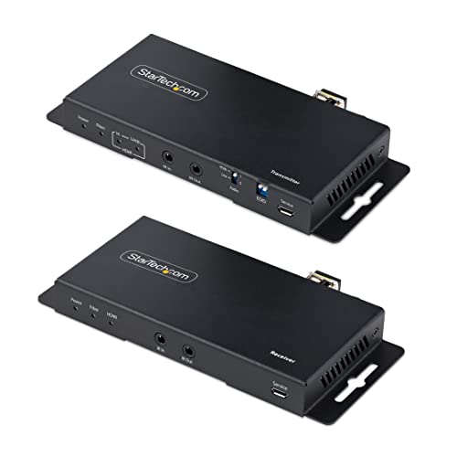 StarTech.com 4K HDMI Over Fiber Extender Kit, 4K 60Hz up to 3300ft (Single Mode) or 1000ft (Multimode) LC Fiber Optic, HDR, HDCP, Audio/RS232/IR Extender, Transmitter and Receiver Kit (ST121HD20FXA2)