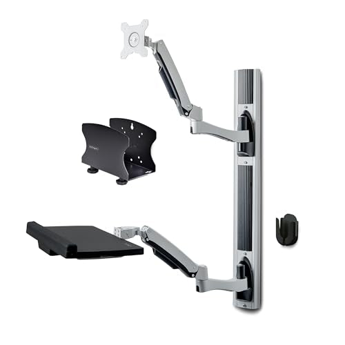 StarTech.com Wall Mount Workstation, VESA Mount for 32" Monitor (22lb/10kg), Fully Articulating Monitor Mount & Keyboard Tray