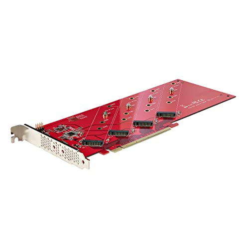 StarTech.com Quad M.2 PCIe Adapter Card, PCIe x16 to Quad NVMe or AHCI M.2 SSDs, PCI Express 4.0, 7.8GBps/Drive, Bifurcation Required, Windows/Linux Compatible (QUAD-M2-PCIE-CARD-B) - PEGASUSS 