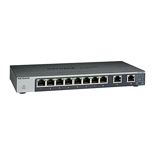 NETGEAR 10-Port Gigabit/10G Ethernet Plus Switch (GS110EMX) - Managed, with 8 x 1G, 2 x 10G/Multi-gig, Desktop, Wall or Rackmount, and Limited Lifetime Protection - PEGASUSS 